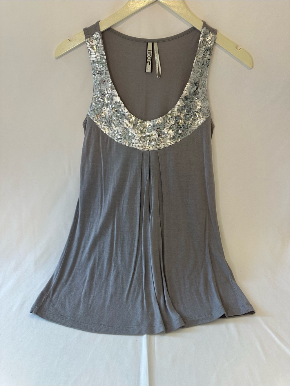Kische Silver-Embellished Gray Scoop Neck Camisole